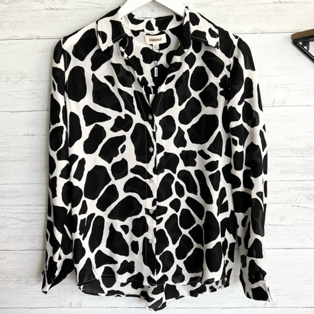 L'AGENCE Black and White Animal Print Blouse